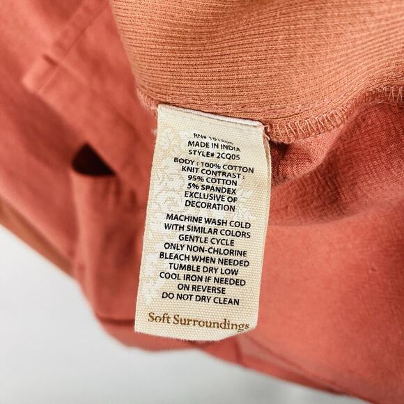 Soft Surroundings Size Medium Embroidered Cuff Button Front Cotton Dress Orange - Picture 6 of 6